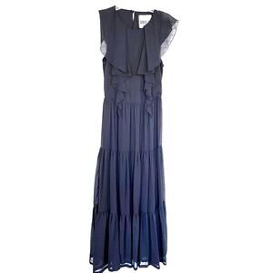 Aniye By Flutter Sleeve Sheer Ruffled Tiered Maxi Dress Black Women's Size Small